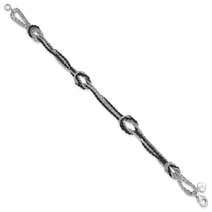 7.5 Inch Sterling Silver Rhodium & Ruthenium-Plated Fancy Knot Bracelet