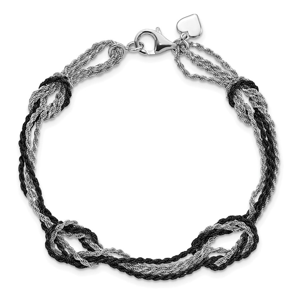 7.5 Inch Sterling Silver Rhodium & Ruthenium-Plated Fancy Knot Bracelet