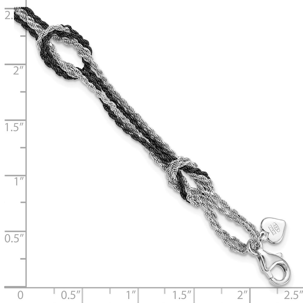 7.5 Inch Sterling Silver Rhodium & Ruthenium-Plated Fancy Knot Bracelet