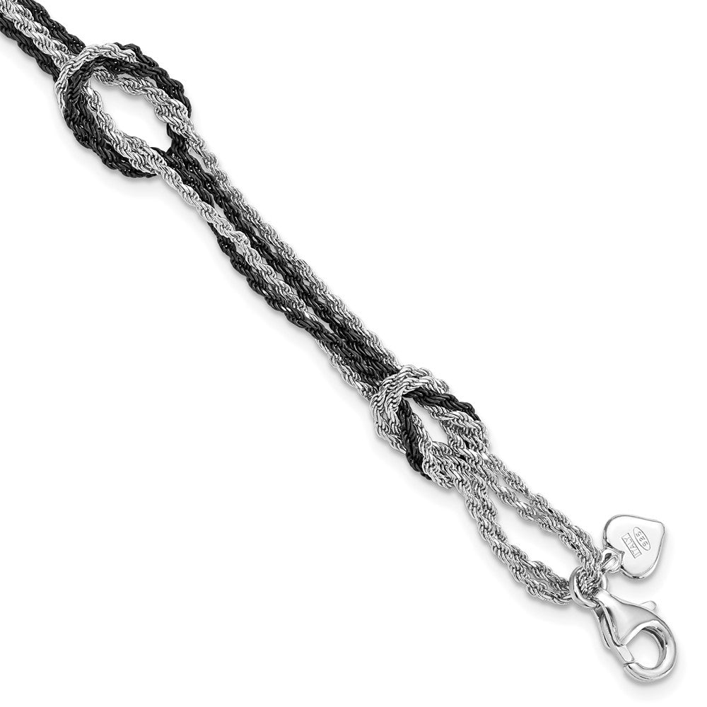 7.5 Inch Sterling Silver Rhodium & Ruthenium-Plated Fancy Knot Bracelet