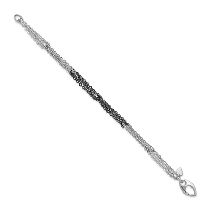 7.5 Inch Sterling Silver Ruthenium & Rhodium-Plated Fancy Chain Link Bracelet