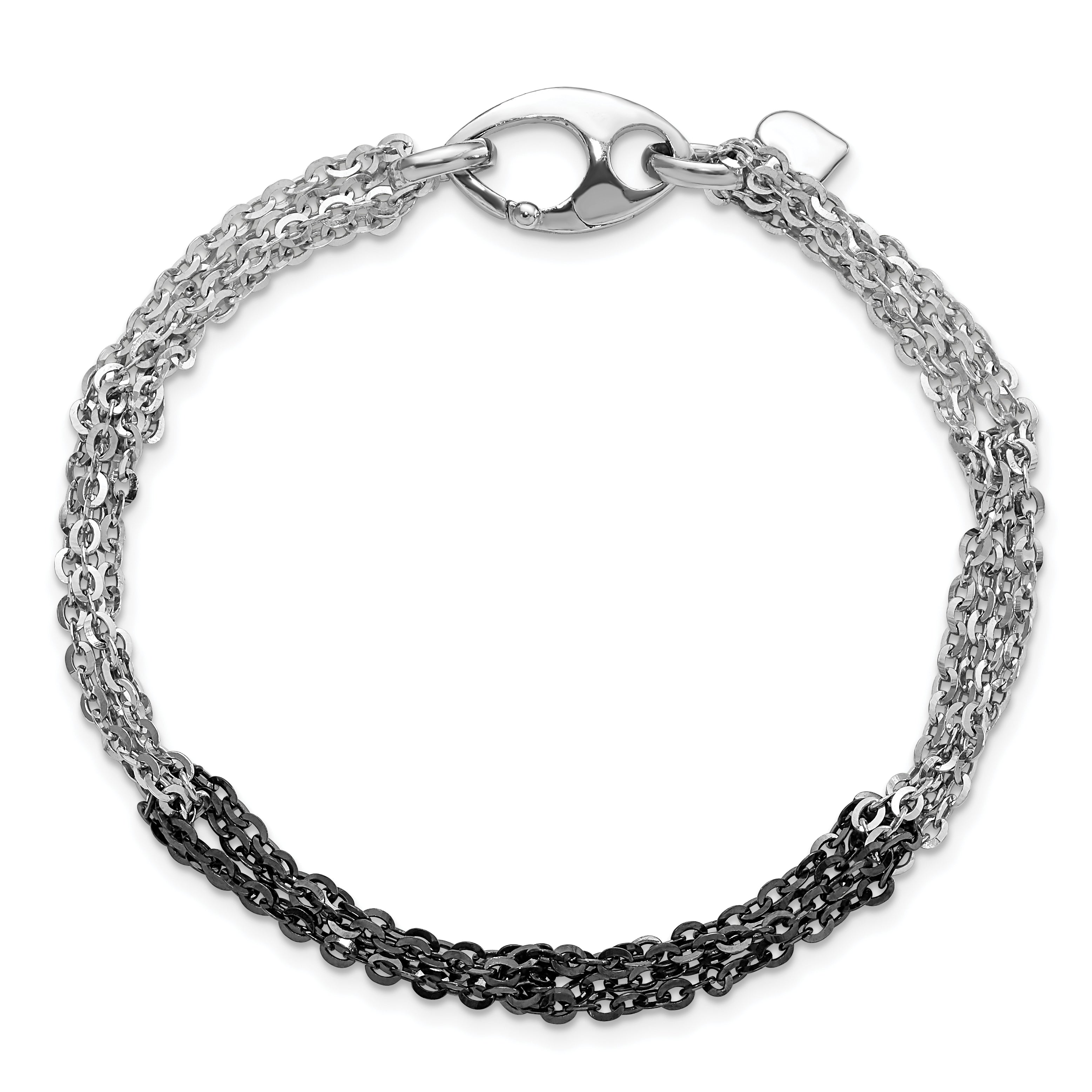 7.5 Inch Sterling Silver Ruthenium & Rhodium-Plated Fancy Chain Link Bracelet