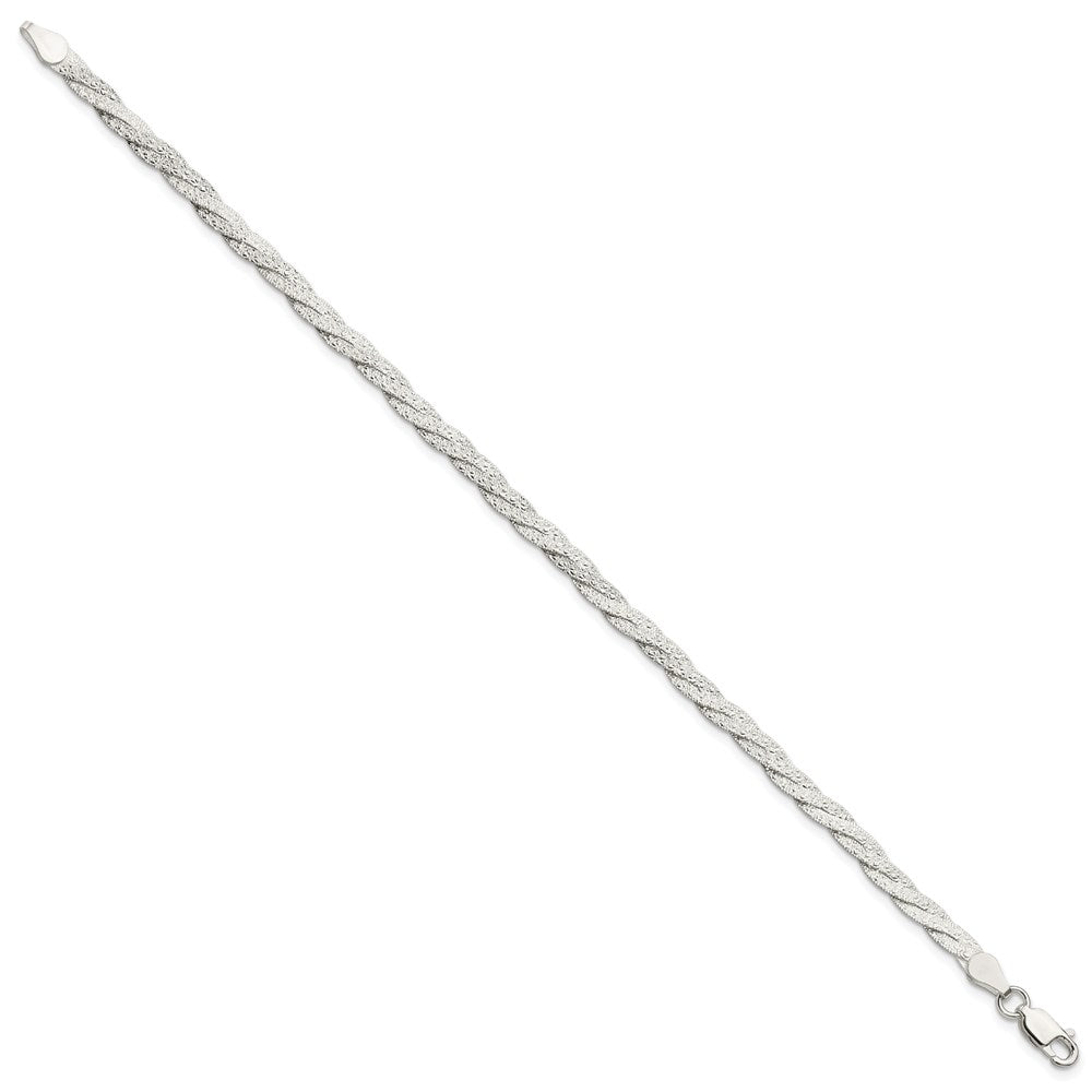 7.5 Inch Sterling Silver Fancy Textured Reversible Braided Bracelet