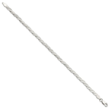 7.5 Inch Sterling Silver Fancy Textured Reversible Braided Bracelet