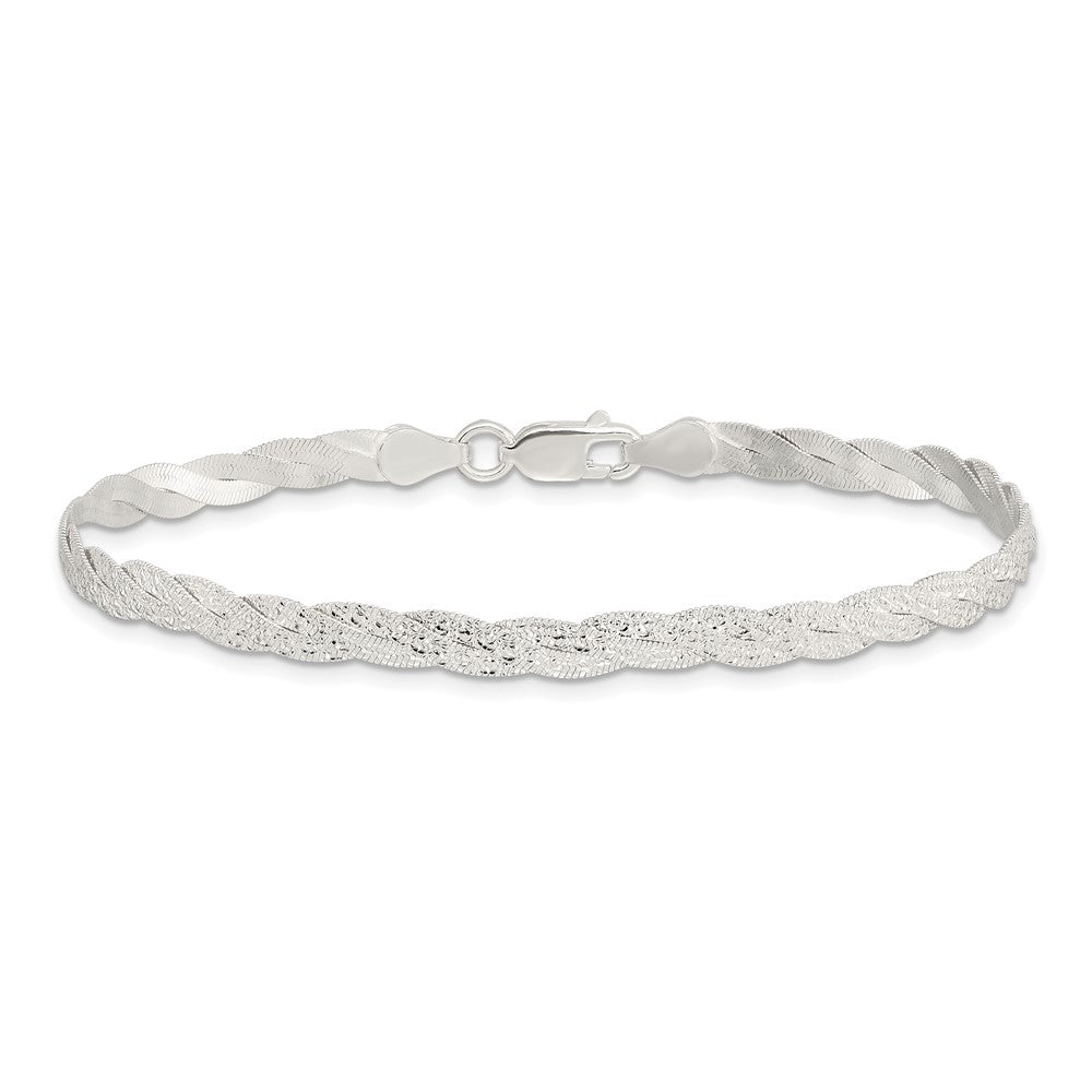 7.5 Inch Sterling Silver Fancy Textured Reversible Braided Bracelet