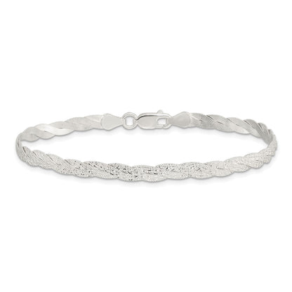 7.5 Inch Sterling Silver Fancy Textured Reversible Braided Bracelet