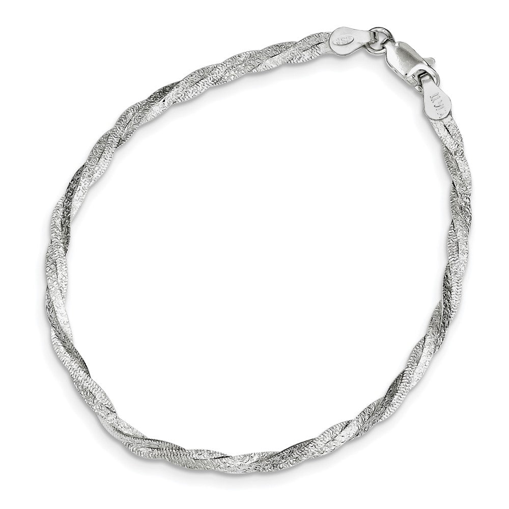 7.5 Inch Sterling Silver Fancy Textured Reversible Braided Bracelet