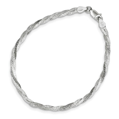 7.5 Inch Sterling Silver Fancy Textured Reversible Braided Bracelet