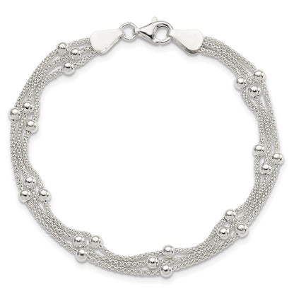 7 Inch Sterling Silver Polished Beaded 3-Strand Bracelet