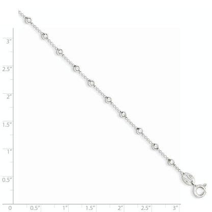 Sterling Silver Polished Beaded 6 Inch With 1 In Ext Bracelet