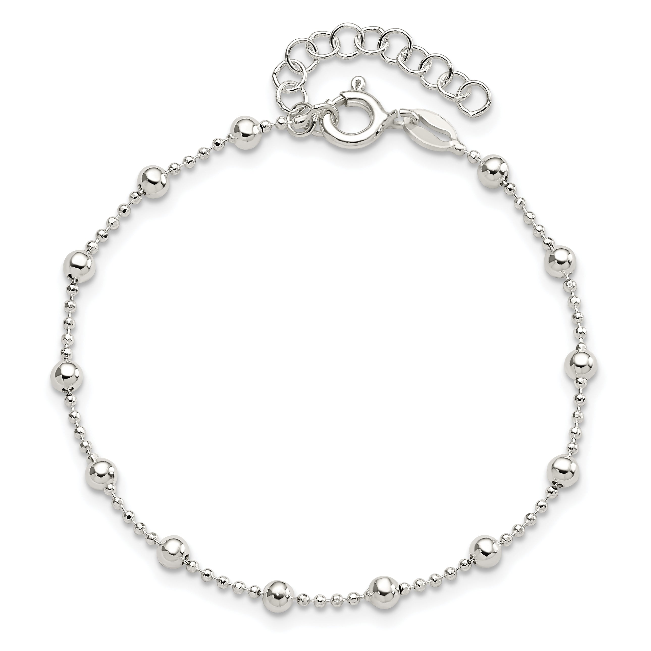 Sterling Silver Polished Beaded 6 Inch With 1 In Ext Bracelet