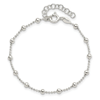 Sterling Silver Polished Beaded 6 Inch With 1 In Ext Bracelet