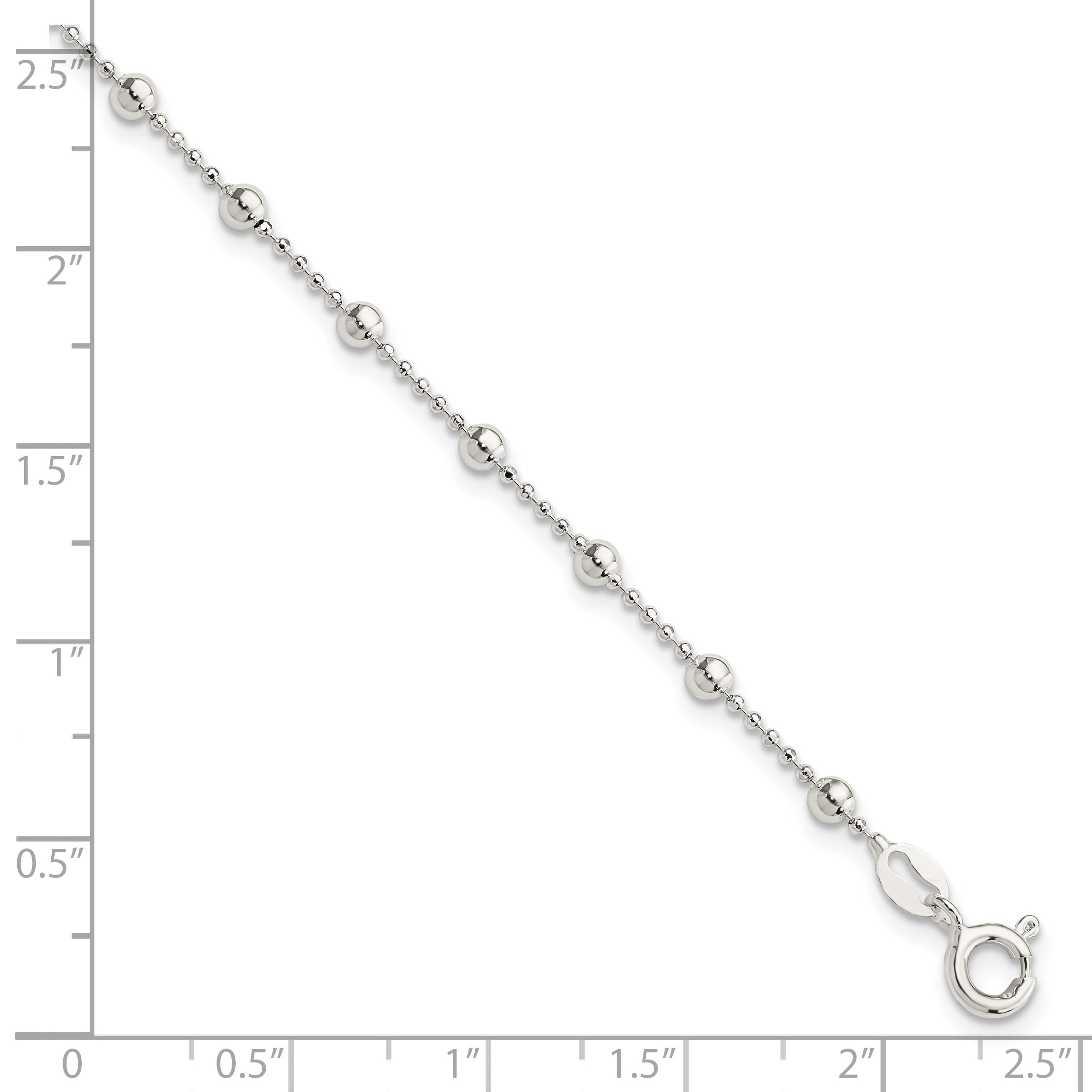 Sterling Silver Polished Beaded 6 Inch With 1 In Ext Bracelet