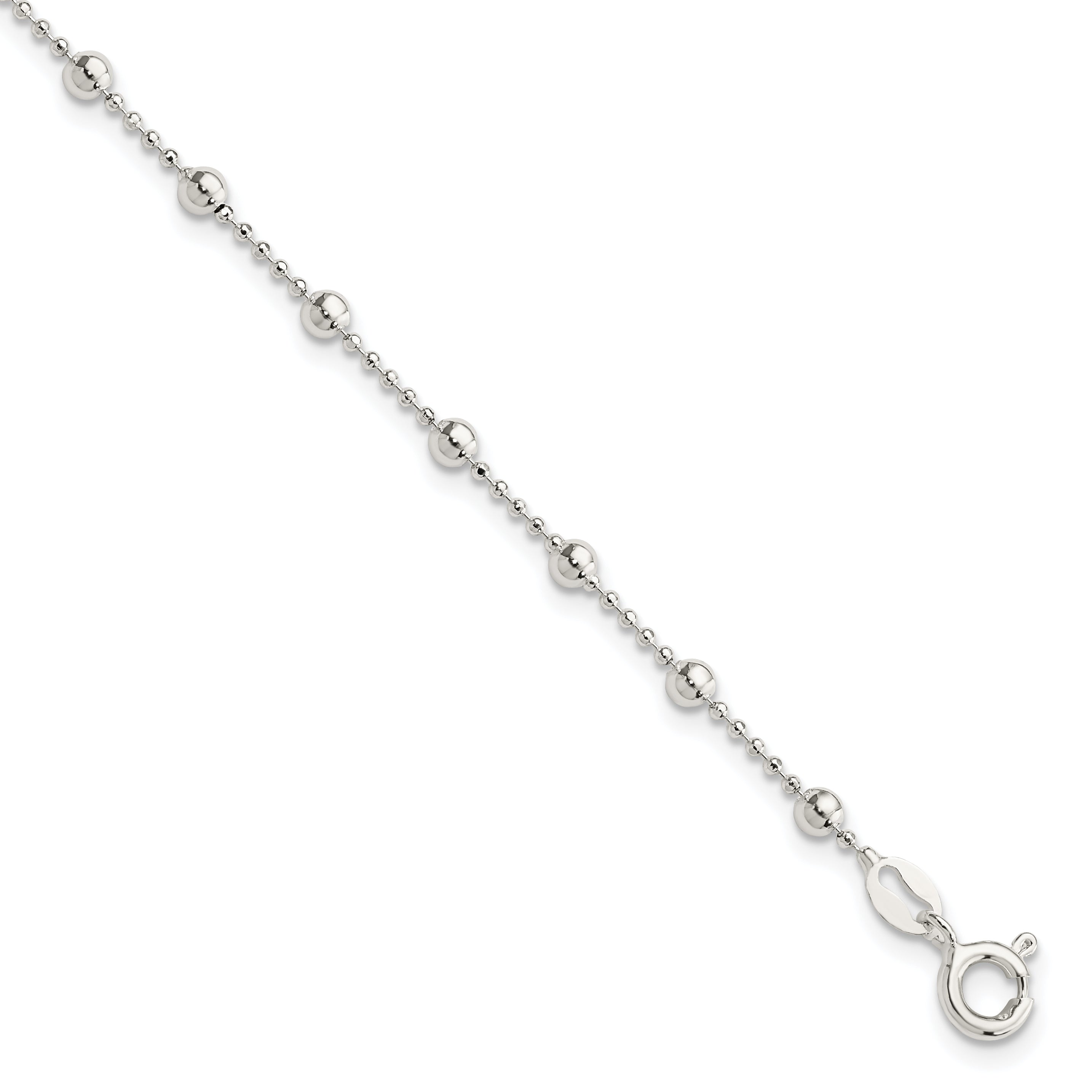 Sterling Silver Polished Beaded 6 Inch With 1 In Ext Bracelet