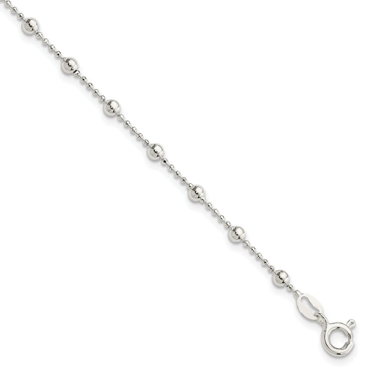 Sterling Silver Polished Beaded 6 Inch With 1 In Ext Bracelet