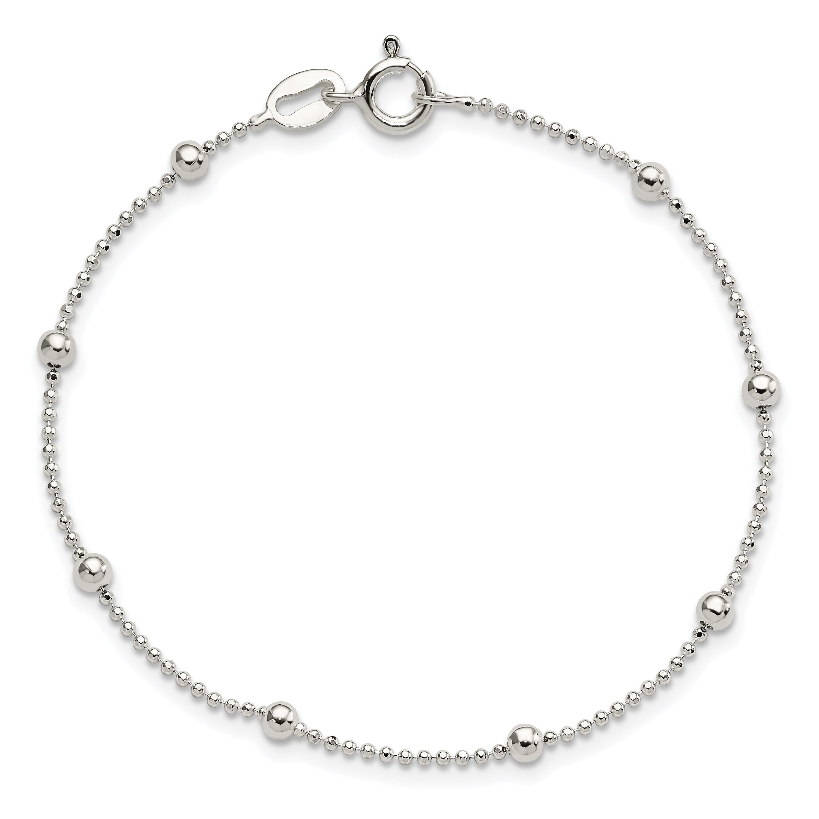 7 Inch Sterling Silver Polished Beaded Bracelet