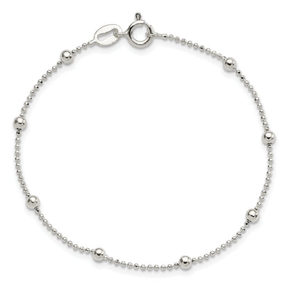 7 Inch Sterling Silver Polished Beaded Bracelet