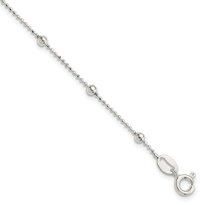 7 Inch Sterling Silver Polished Beaded Bracelet