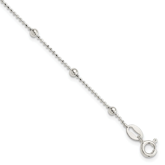 7 Inch Sterling Silver Polished Beaded Bracelet