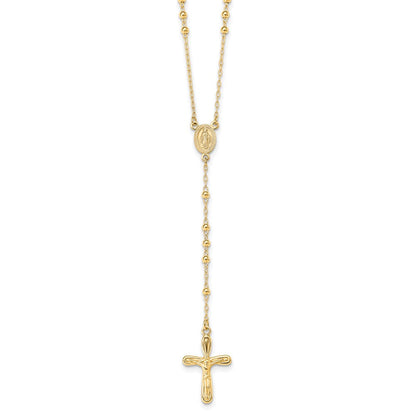 Sterling Silver Flash Gold-Plated Polished Crucifix Rosary 18 Inch Necklace
