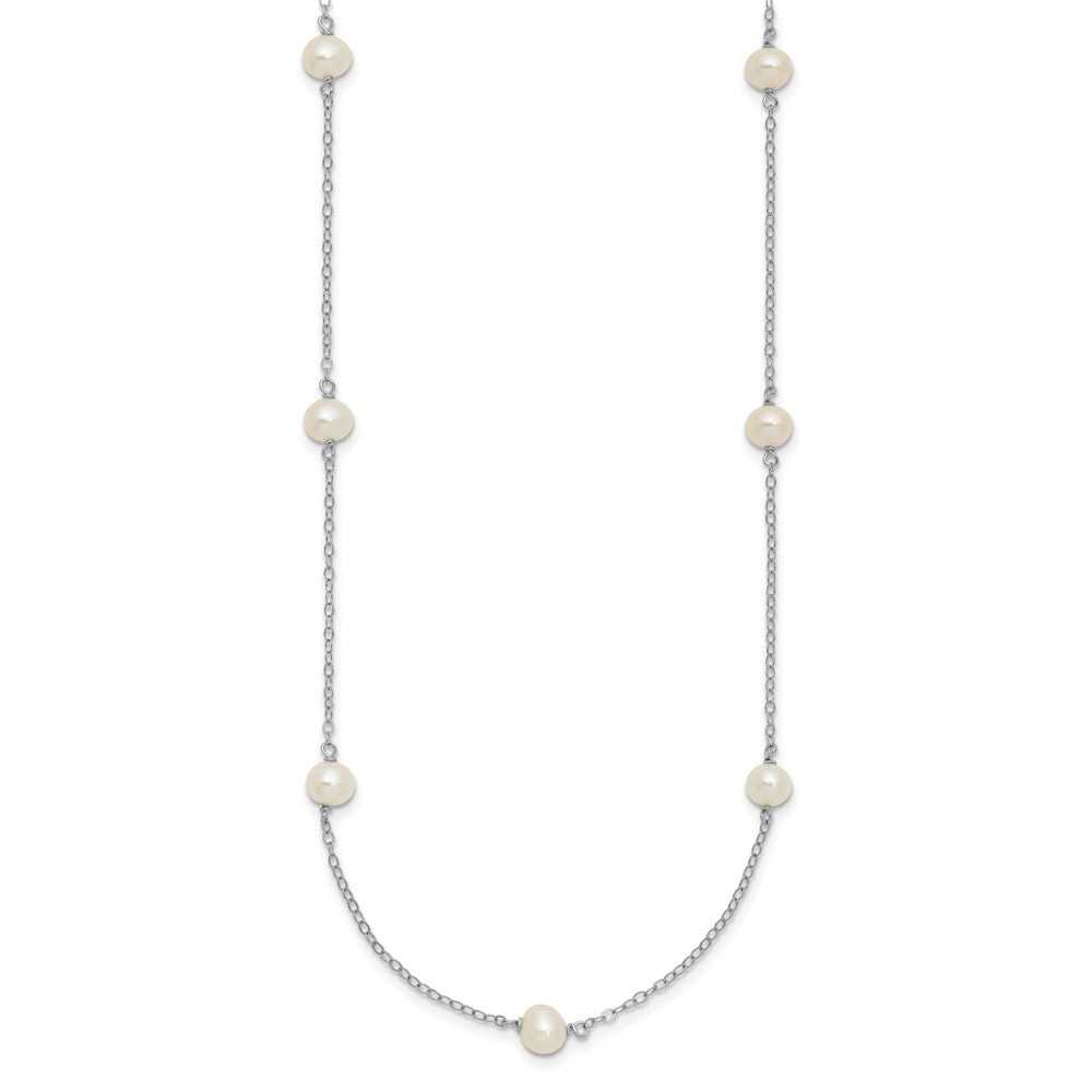 Sterling Silver Rh-Plated 5-6mm Freshwater Cultured Pearl Necklace