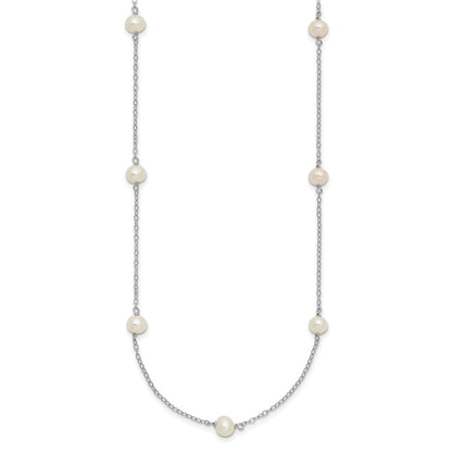 Sterling Silver Rh-Plated 5-6mm Freshwater Cultured Pearl Necklace