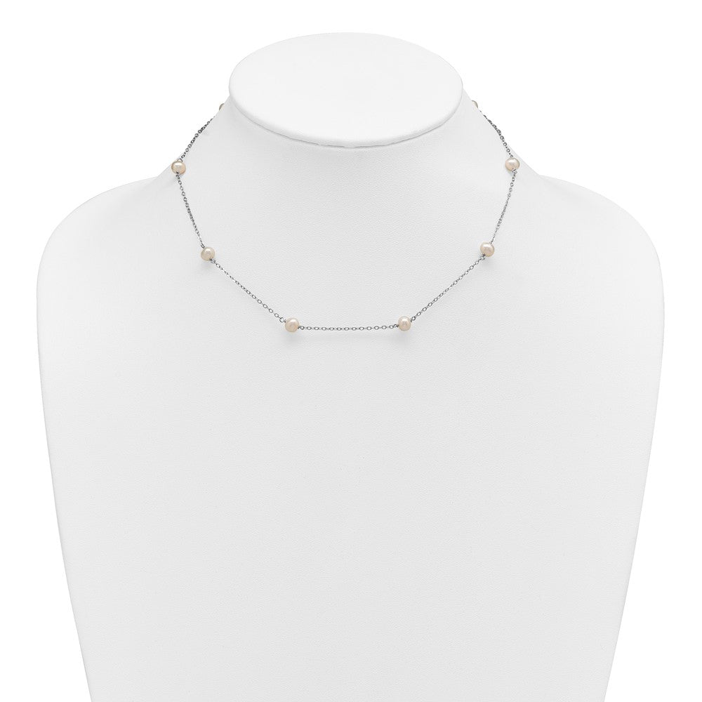 Sterling Silver Rh-Plated 5-6mm Freshwater Cultured Pearl Necklace