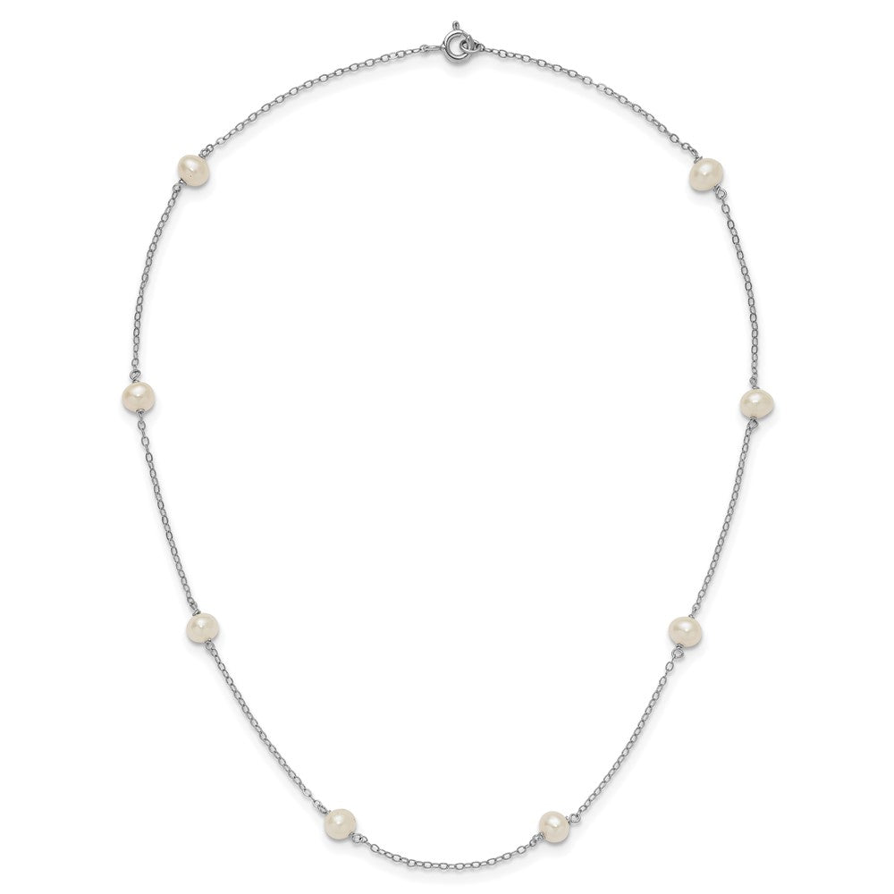 Sterling Silver Rh-Plated 5-6mm Freshwater Cultured Pearl Necklace