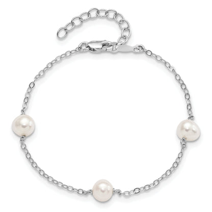 5.5 Inch Sterling Silver Rh-Plated Fw Cultured Pearl W/1In Ext. Bracelet