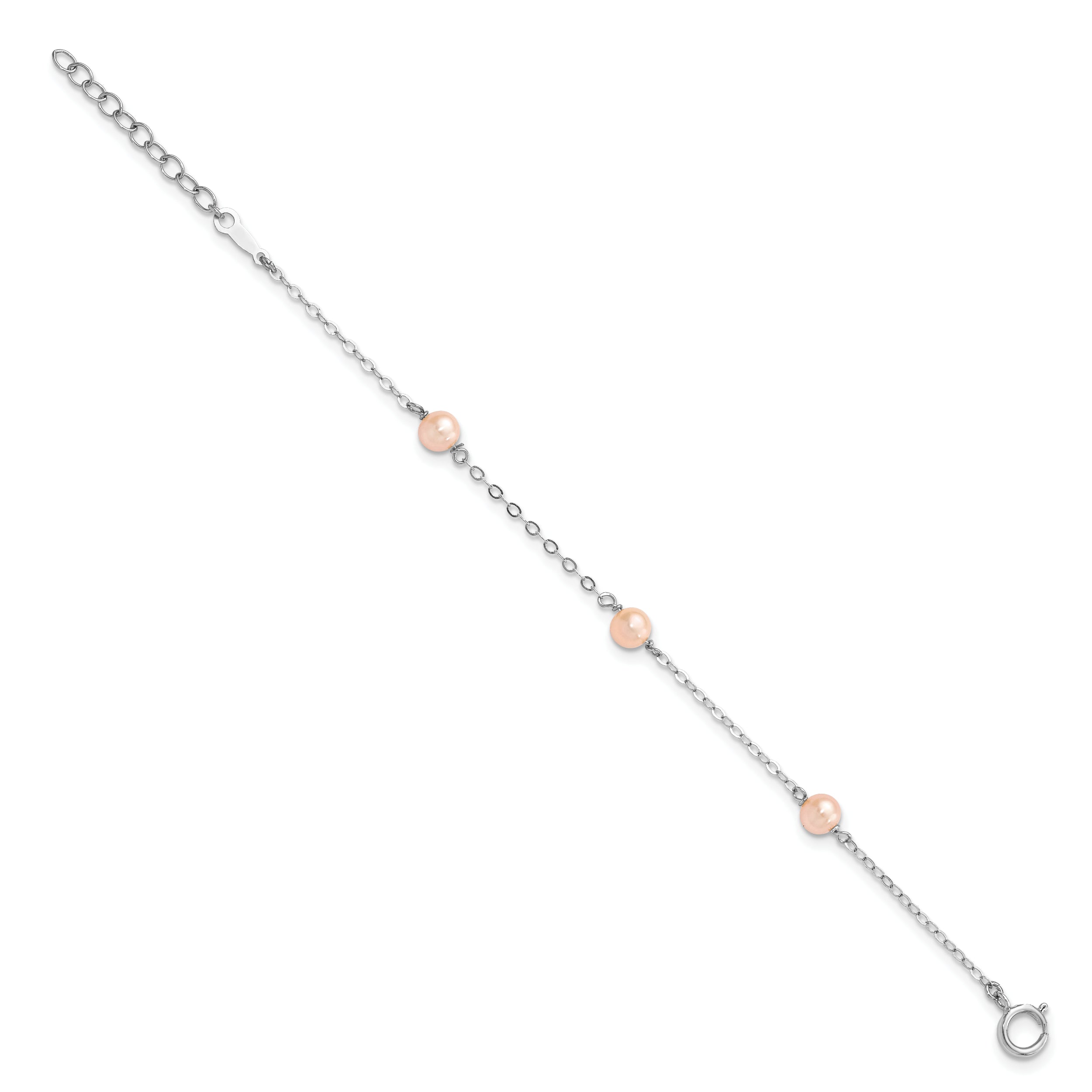 6 Inch Sterling Silver Rh-Pltd 4-5mm Pink Fwc Pearl W/1In Ext Children'S Bracelet
