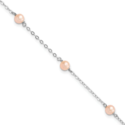 6 Inch Sterling Silver Rh-Pltd 4-5mm Pink Fwc Pearl W/1In Ext Children'S Bracelet