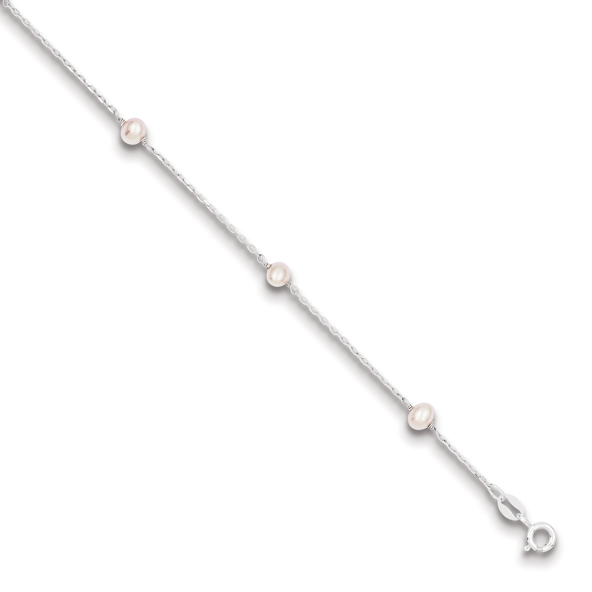 6 Inch Sterling Silver Rh-Pltd 4-5mm Pink Fwc Pearl W/1In Ext Children'S Bracelet