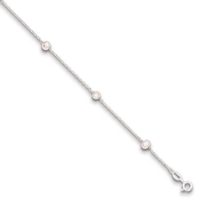 6 Inch Sterling Silver Rh-Pltd 4-5mm Pink Fwc Pearl W/1In Ext Children'S Bracelet