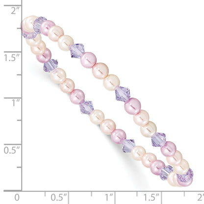 Fashion Children'S Pink, Purple & White 4mm Shell Bead Crystal Stretch Bracelet