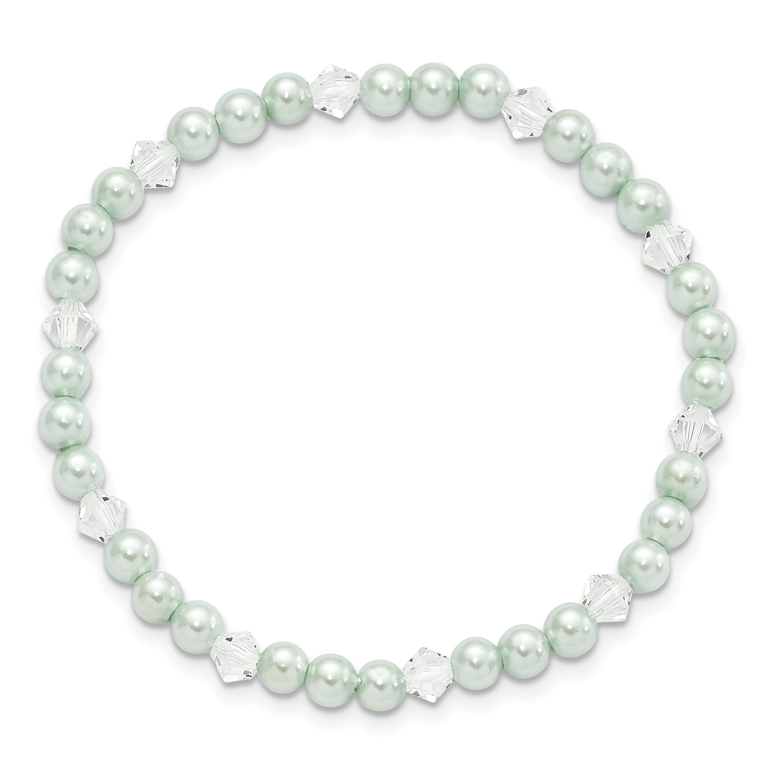Fashion Children'S 4mm Green Shell Bead & Crystal Stretch Bracelet