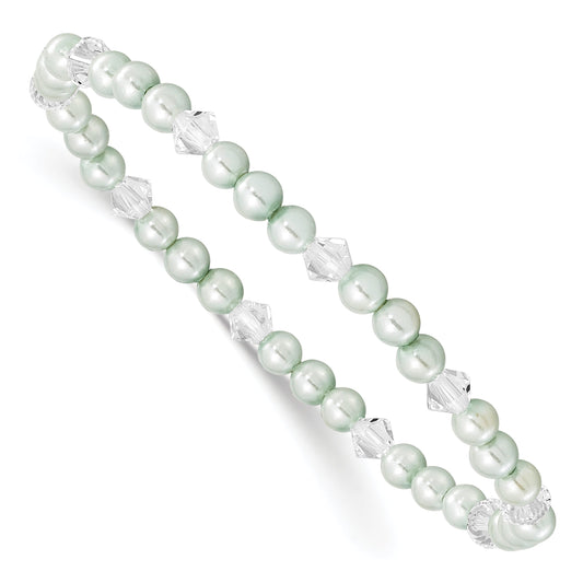 Fashion Children'S 4mm Green Shell Bead & Crystal Stretch Bracelet