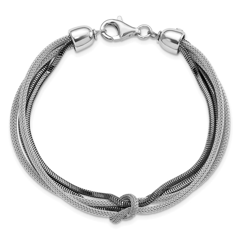 7.5 Inch Sterling Silver & Black Rhodium 4-Strand Knotted Bracelet