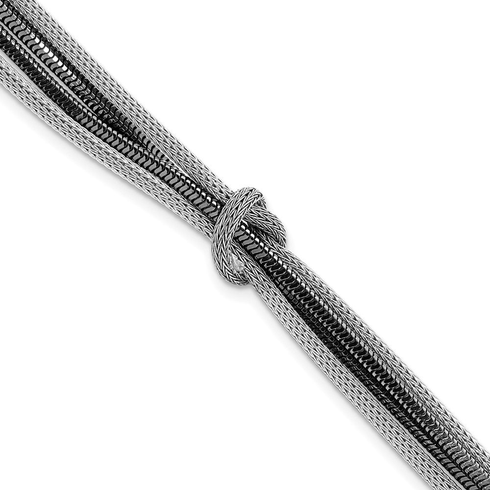 7.5 Inch Sterling Silver & Black Rhodium 4-Strand Knotted Bracelet