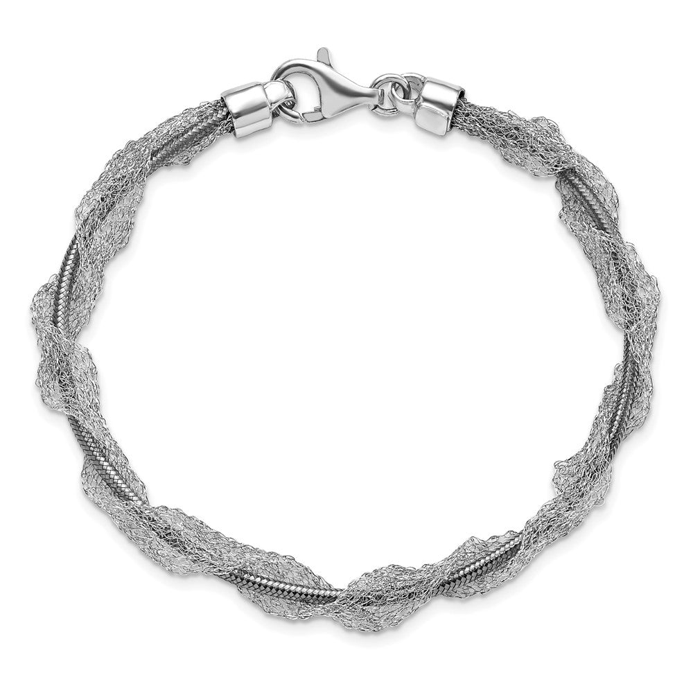 7.5 Inch Sterling Silver Ruthenium-Plated Fancy Mesh Twist Bracelet