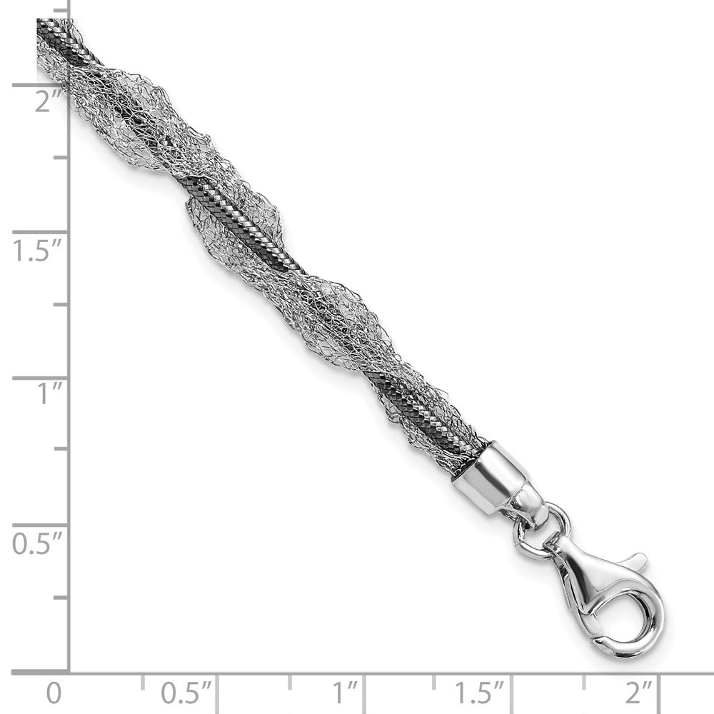 7.5 Inch Sterling Silver Ruthenium-Plated Fancy Mesh Twist Bracelet