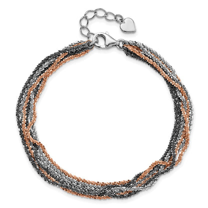 8.5 Inch Sterling Silver Ruthenium & Pink-Plated Multistrand W/1In Ext Bracelet