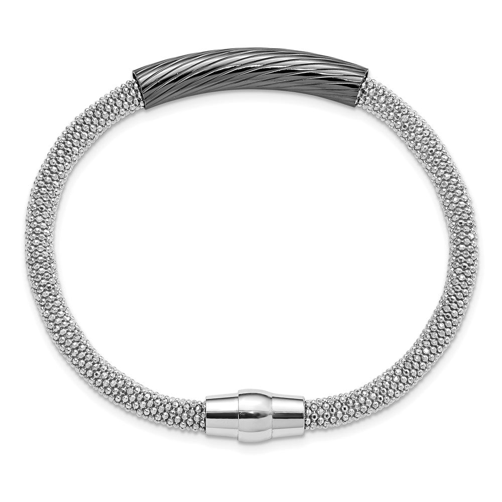 7.5 Inch Sterling Silver Ruthenium-Plated Bar Mesh Bracelet