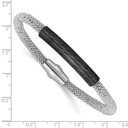 7.5 Inch Sterling Silver Ruthenium-Plated Bar Mesh Bracelet