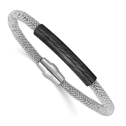 7.5 Inch Sterling Silver Ruthenium-Plated Bar Mesh Bracelet