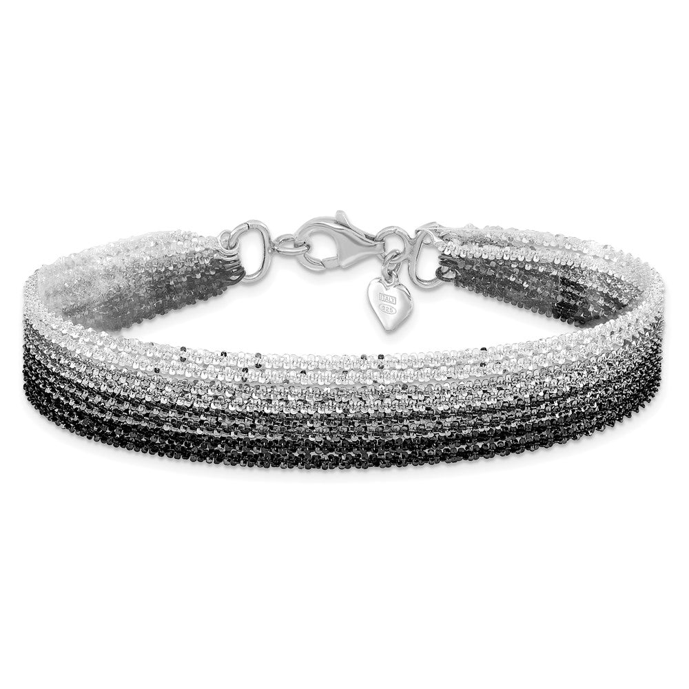 7.25 Inch Sterling Silver Black Ruthenium-Plated 8-Strand Bracelet