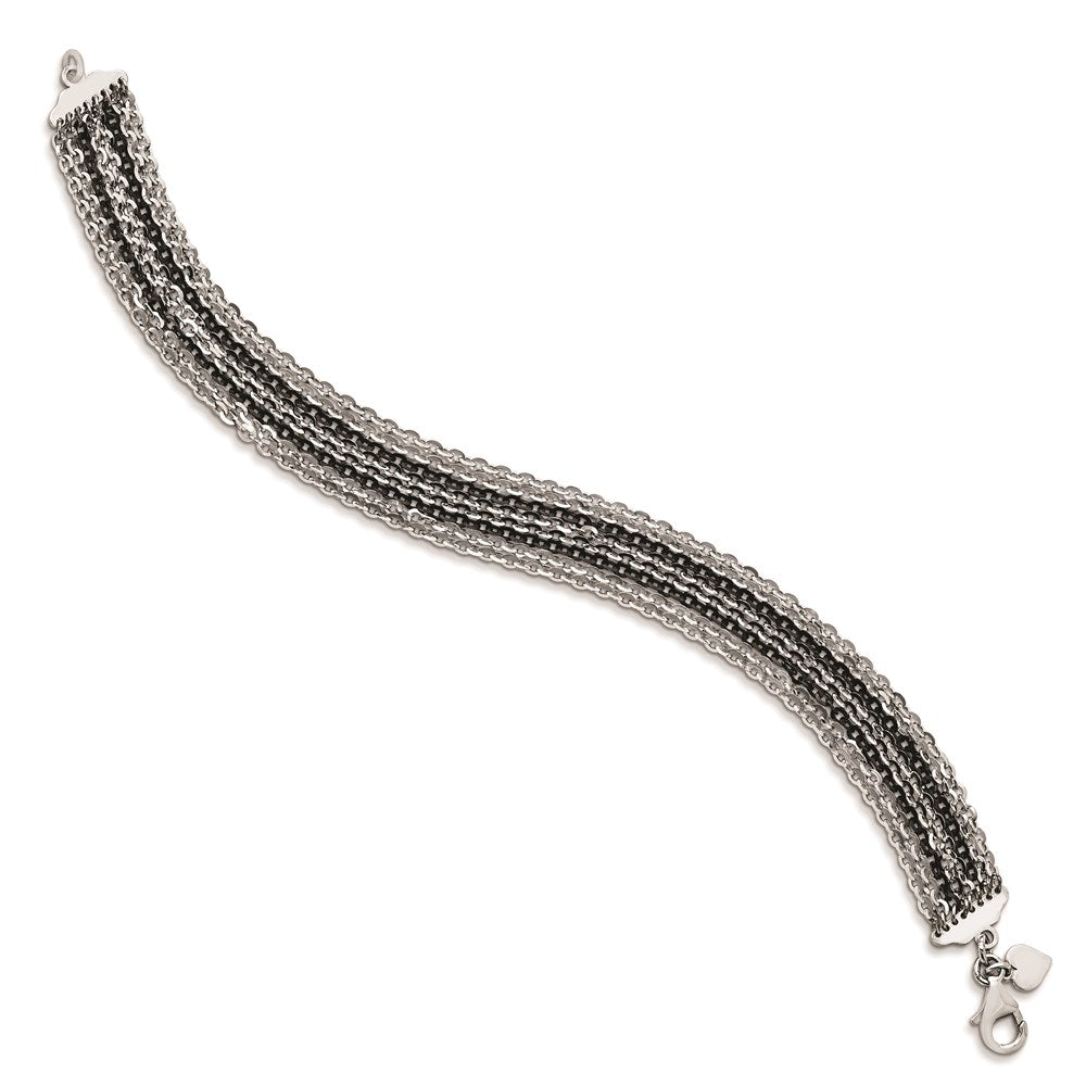 7.5 Inch Sterling Silver Rhodium & Ruthenium-Plated Multi Strand Bracelet