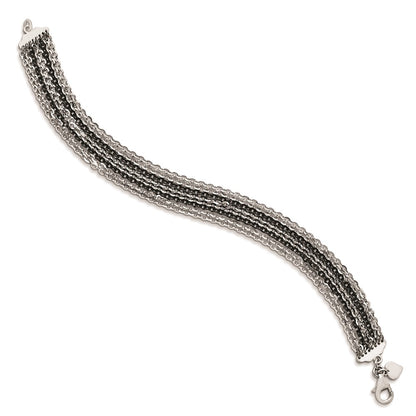 7.5 Inch Sterling Silver Rhodium & Ruthenium-Plated Multi Strand Bracelet