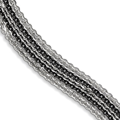 7.5 Inch Sterling Silver Rhodium & Ruthenium-Plated Multi Strand Bracelet