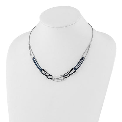 18 Inch Sterling Silver Rhodium & Blue-Plated Chain Link Necklace
