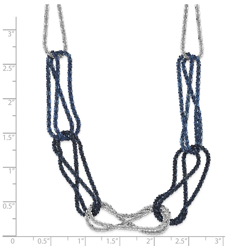 18 Inch Sterling Silver Rhodium & Blue-Plated Chain Link Necklace